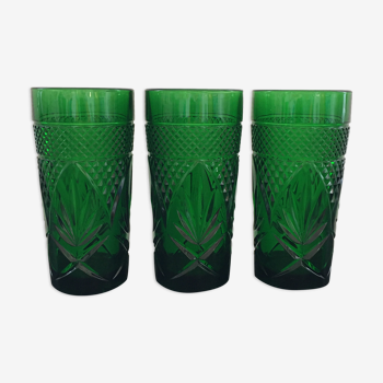 Set 3 glasses green bottle