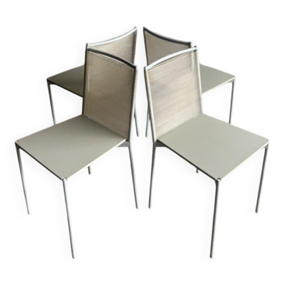 Ensemble de 4 chaises Fly Line en métal gris clair thermolaqué avec corde couleur crème - Giandomenico Belotti, années 1980