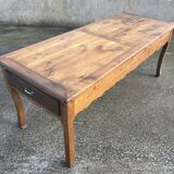 Solid oak farmhouse table, one drawer, vintage, early 20th century.