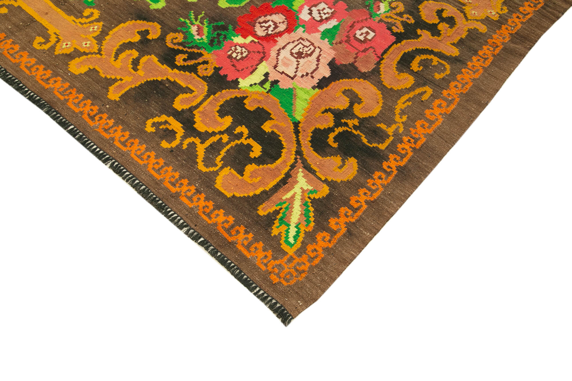 Hand-knotted vintage rose brown kilim 210 cm x 313 cm