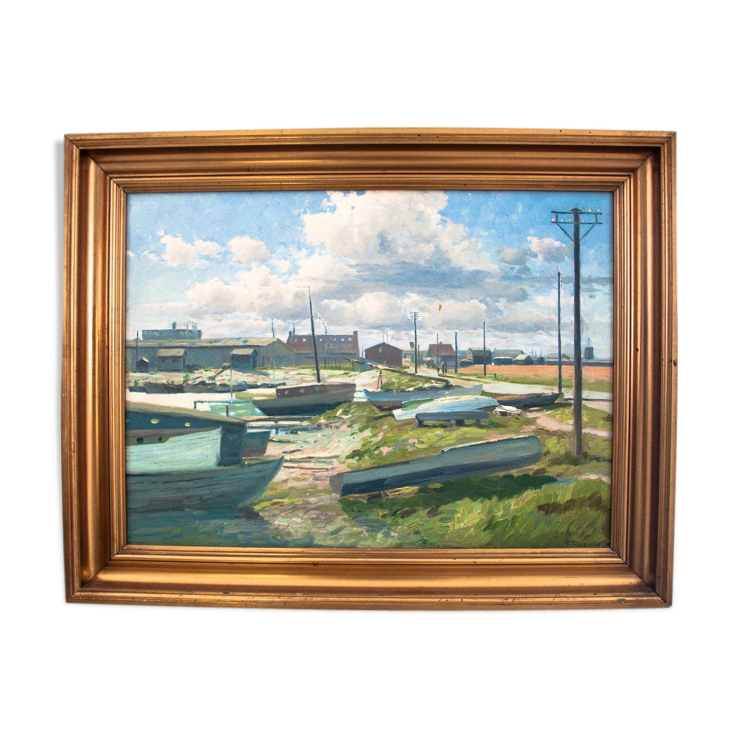 "Boats on the shore" painting