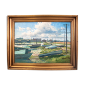 "Boats on the shore" painting