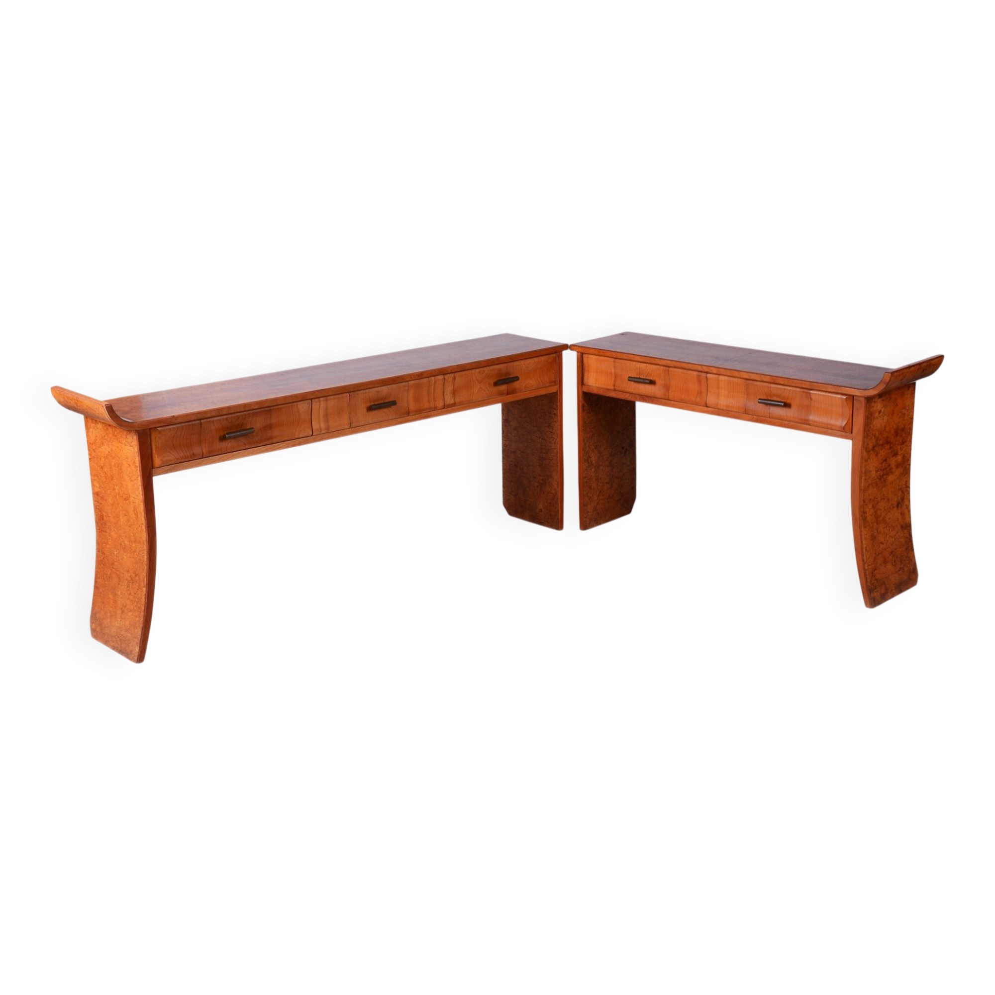 Console Tables in Walnut and Cherry, Czech, 1920s, Set of 2