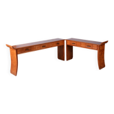 Console Tables in Walnut and Cherry, Czech, 1920s, Set of 2