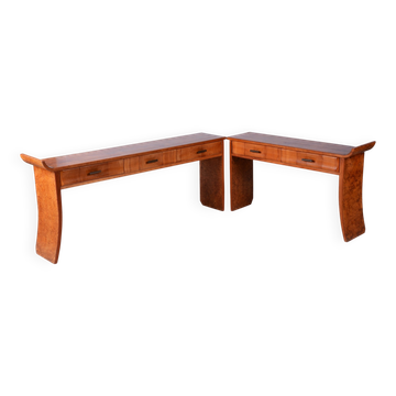 Paire de tables console en noyer et cerisier, tchèque, années 1920