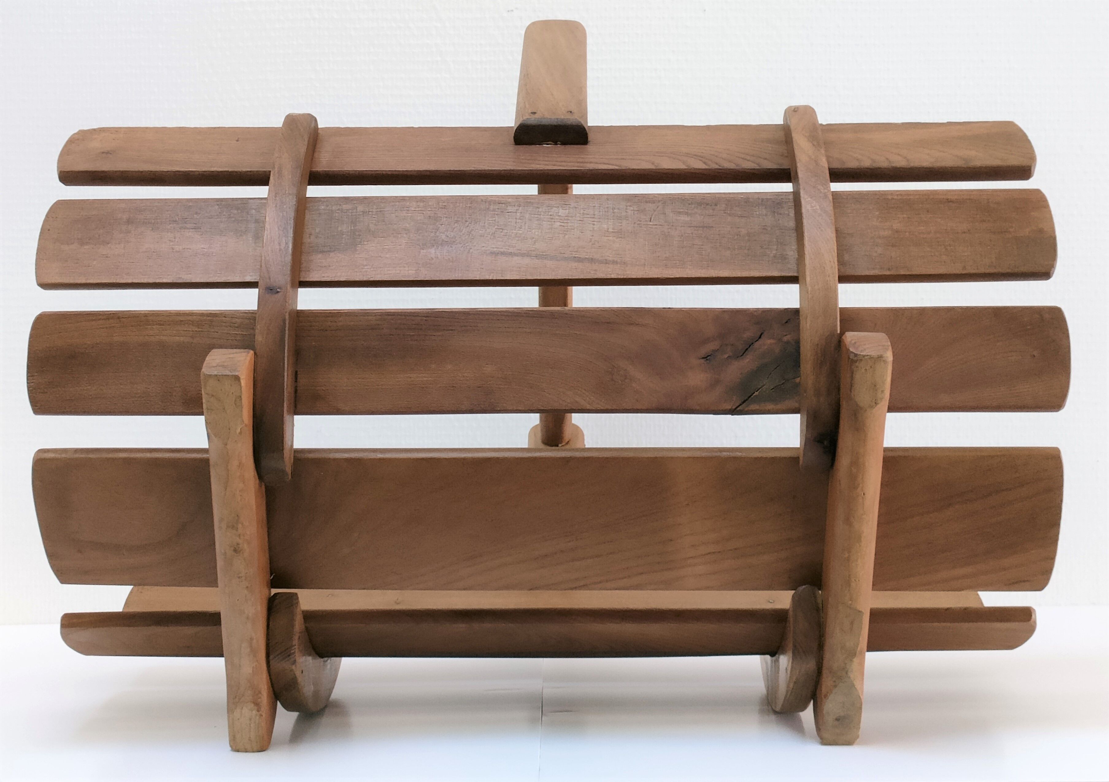 Log basket solid wood slatted vintage folk art