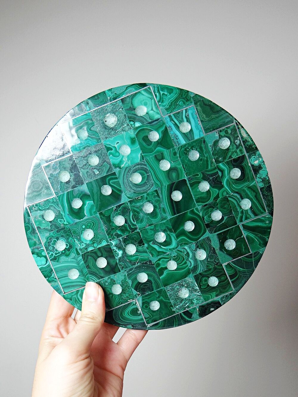Vintage solitaire game in malachite, African work, 1960s-1970s.
