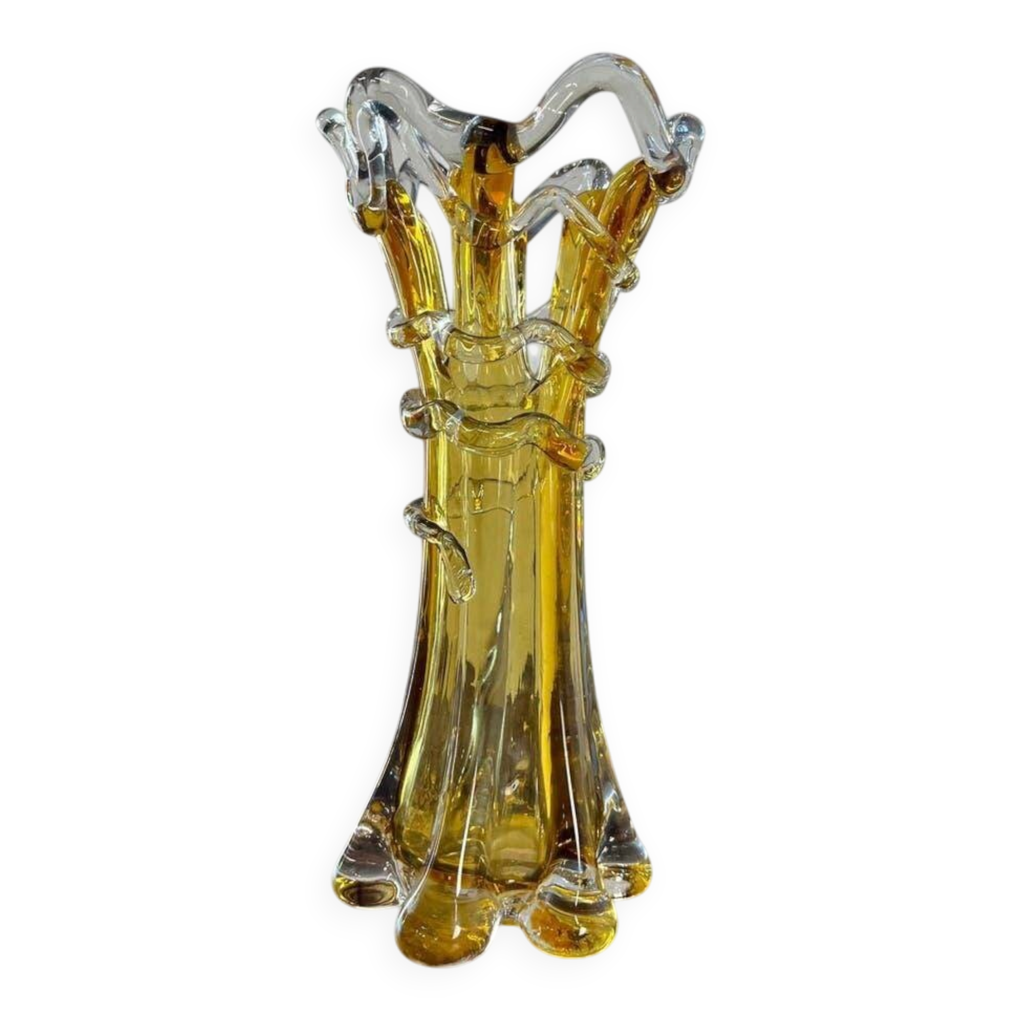 Vintage amber glass vase Hospodka for Chribska