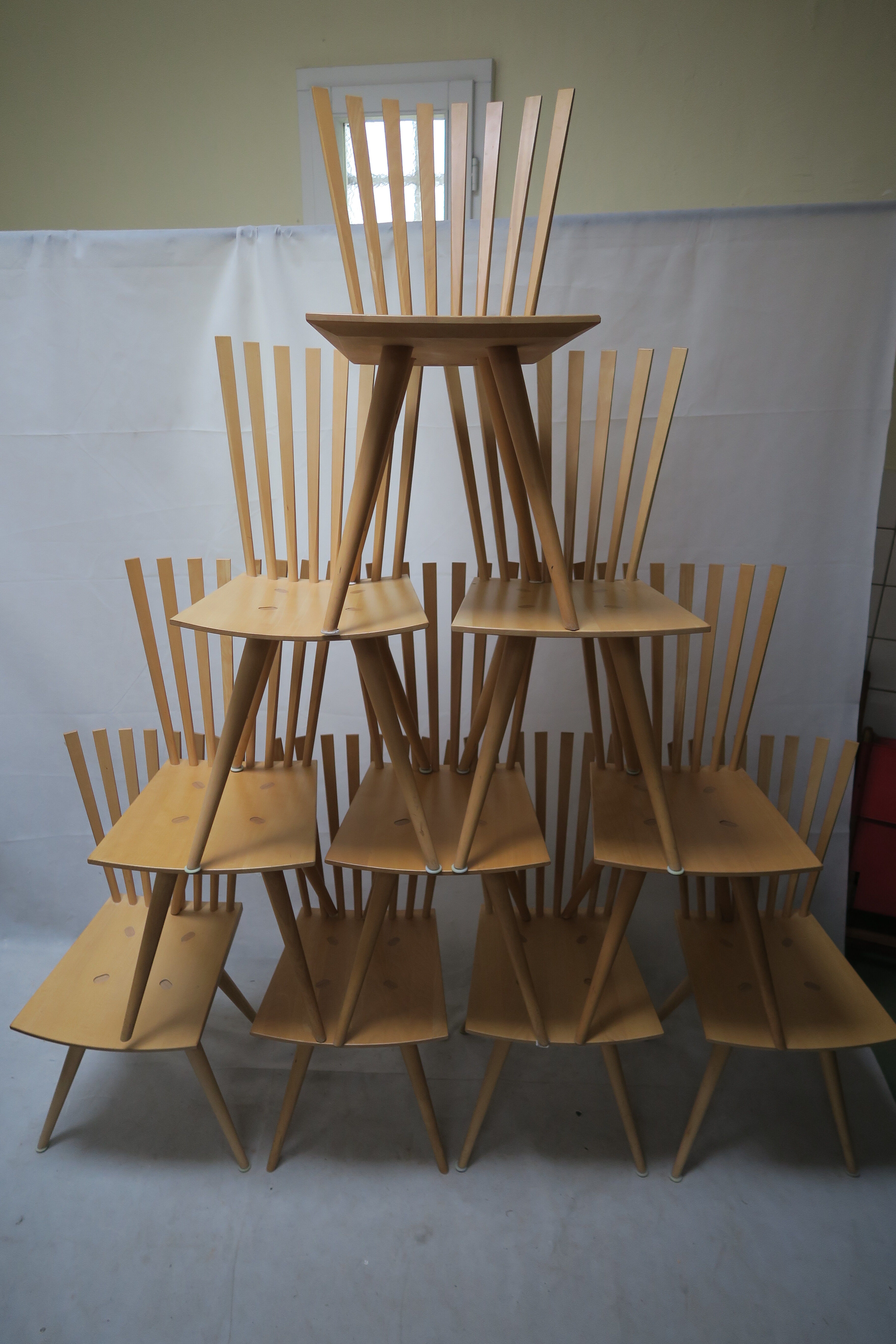 Set of 10 "Mikado" chairs by Johannes Foersom and Peter Hiort-Lorenzen , Dk '90s