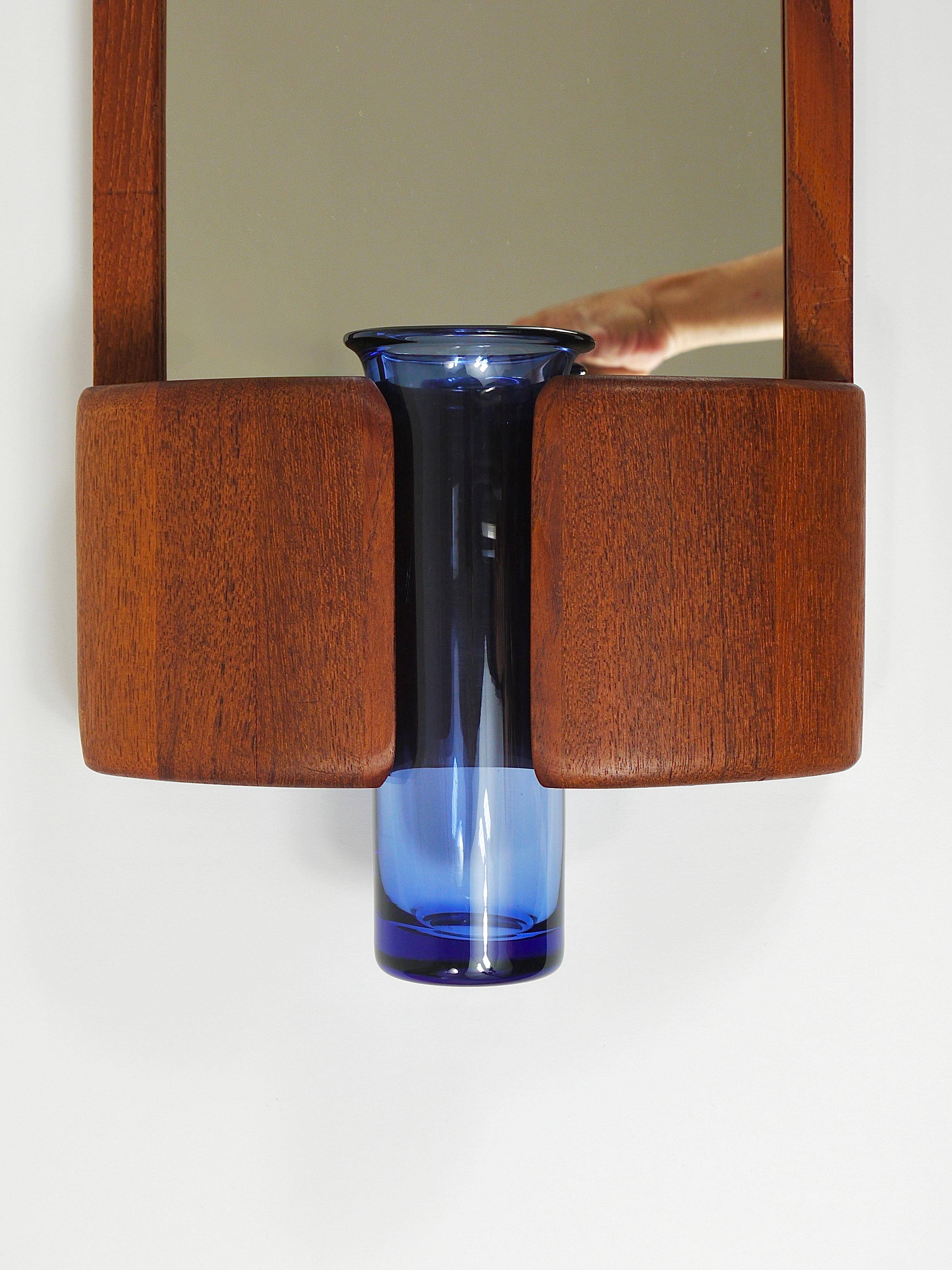 Danish wall mirror by Jacob Hermann & Per Lütken and Holmegaard glass vase, 1960s.