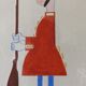 Mid-century modern swedish "The royal guard" vintage figurative watercolor & gouache painting