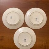 3 Assiettes plates, terre de fer, anciennes au décor bleu