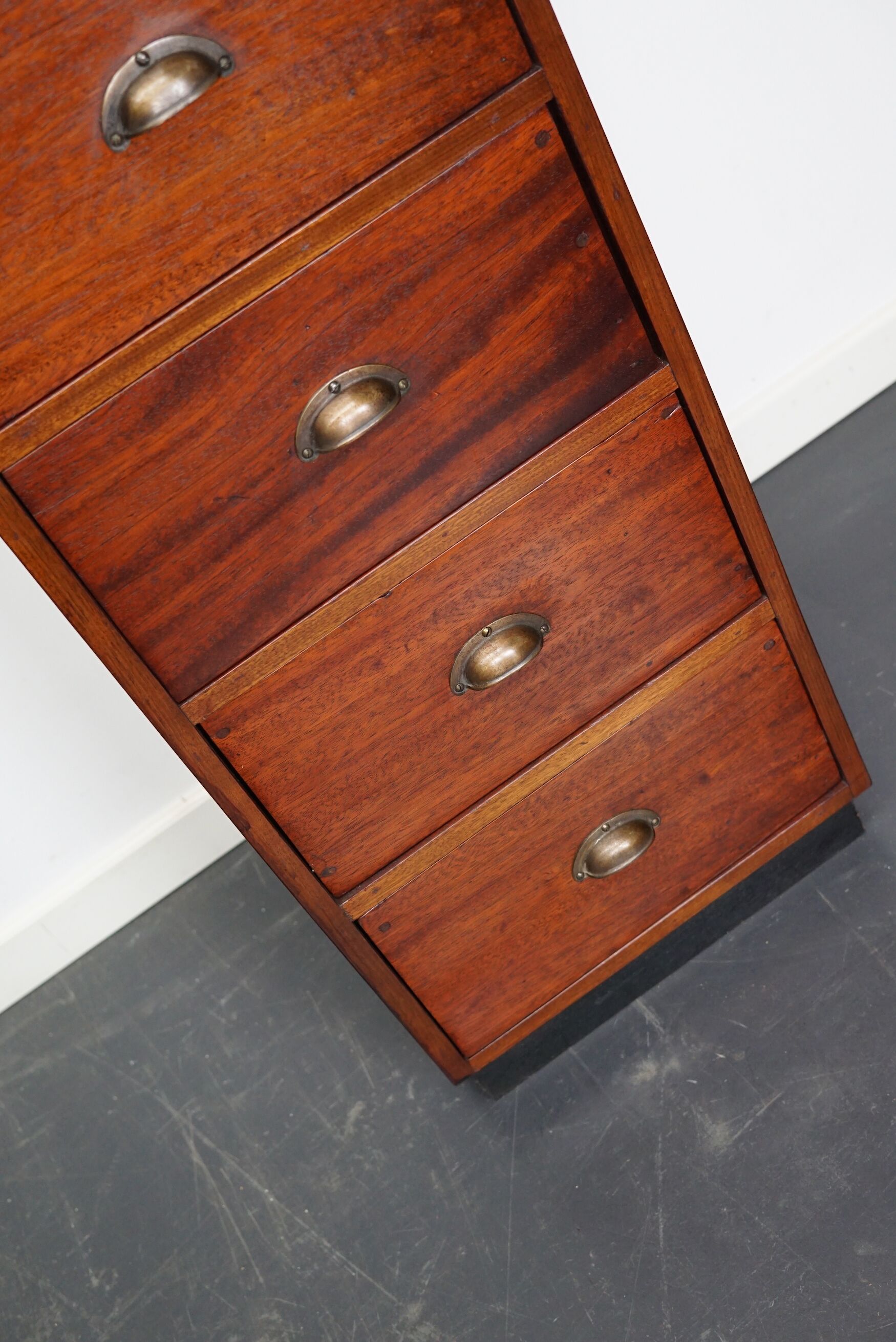 Dutch Industrial Mahogany Apothecary Cabinet, Mid-20th Century