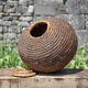 Old basket with lid, burgundy straw and bramble, woven basket, interior decoration