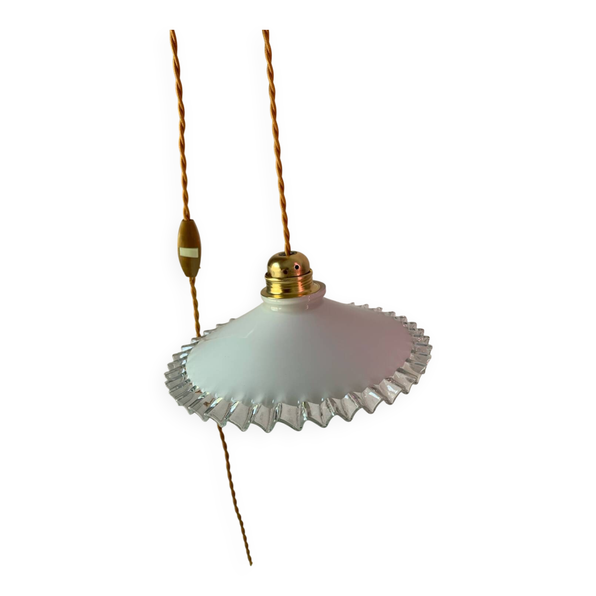 Suspension baladeuse vintage opaline blanche dentelle