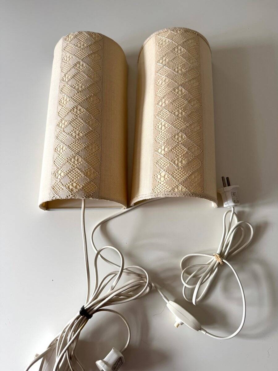 Vintage Swedish textile wall lamps, set of 2