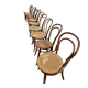 Set of 10 bentwood bistro chairs with cane seat.