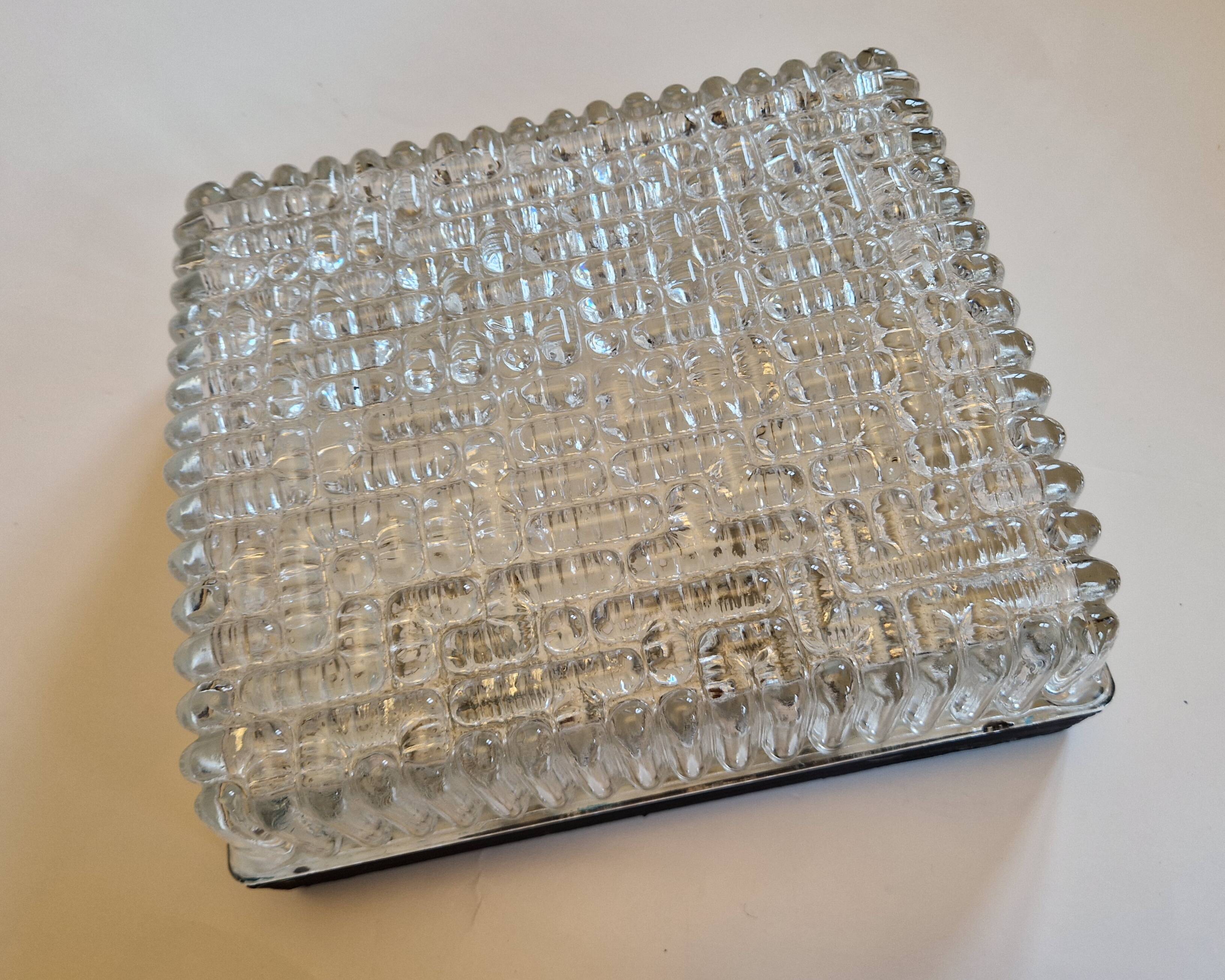 Pair of rectangular wall/ceiling lights in molded glass, 1960s
