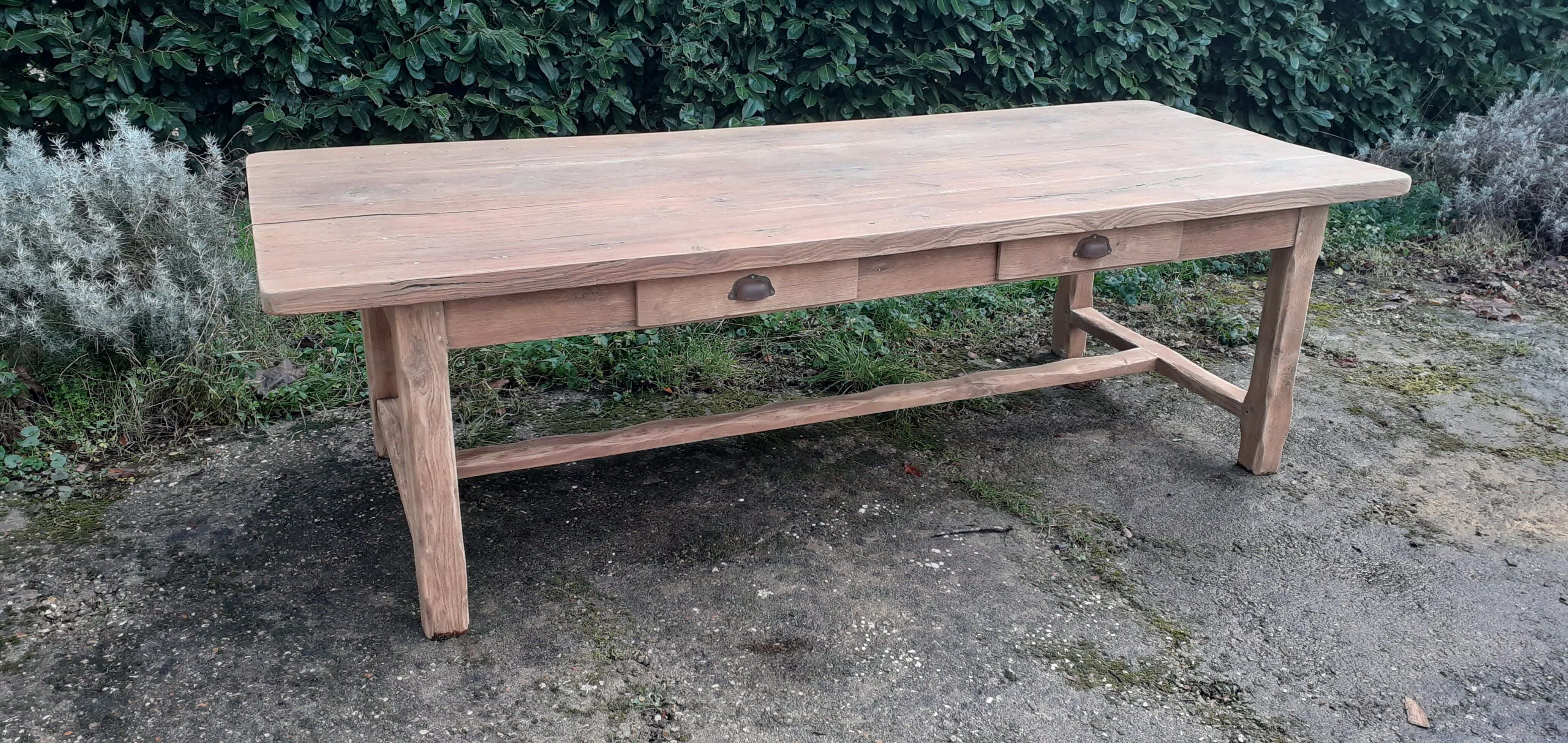 Farm table 2 drawers solid oak raw wood
