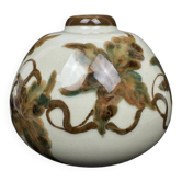 Tharaud Limoges, vase boule décor de feuillages peint main, Art nouveau