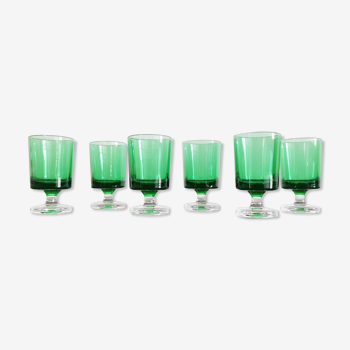 Set of 6 liqueur glasses Cavalier Luminarc green emerald vintage 70'S