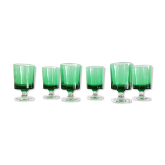 Set of 6 liqueur glasses Cavalier Luminarc green emerald vintage 70'S