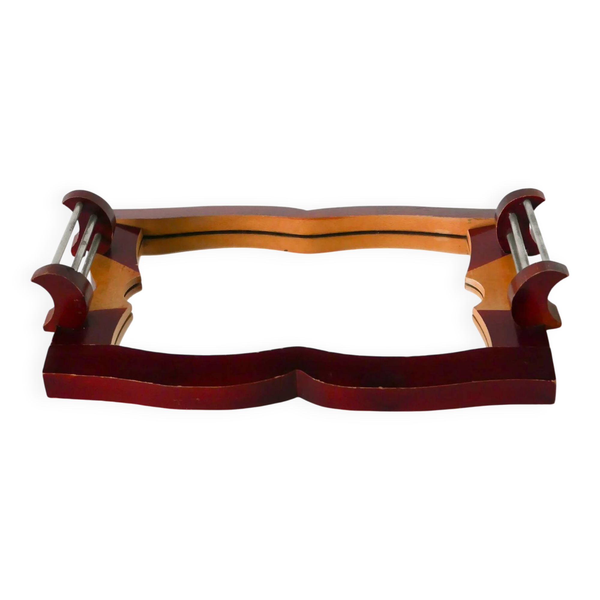 Bicolour wooden and metal tray, Bordeaux, Art Deco, 1930