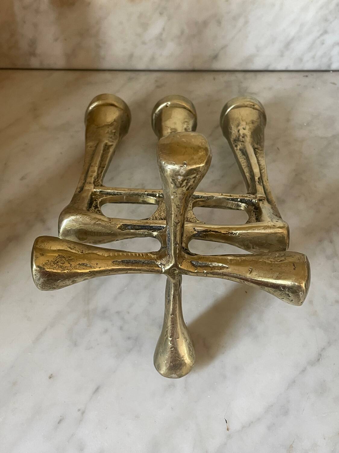 Vintage solid brass brutalist candle holder