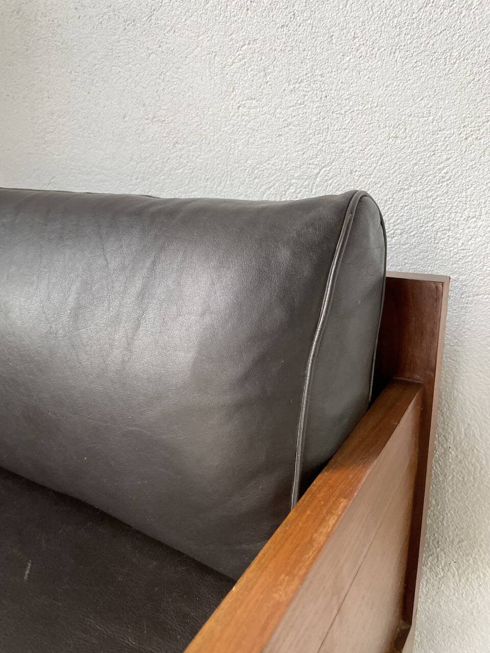 Modernist armchair in exotic wood and leather
