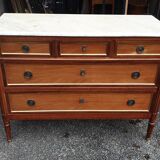 Louis XVI accajou chest of drawers and white marble