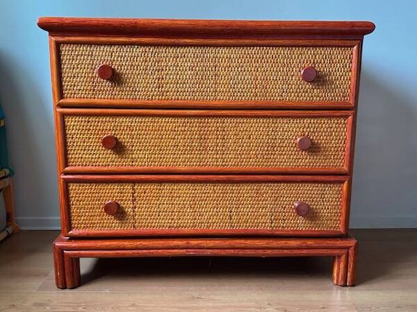 Chambre en rotin Maugrion - Roche Bobois  - lit, commode et chevet