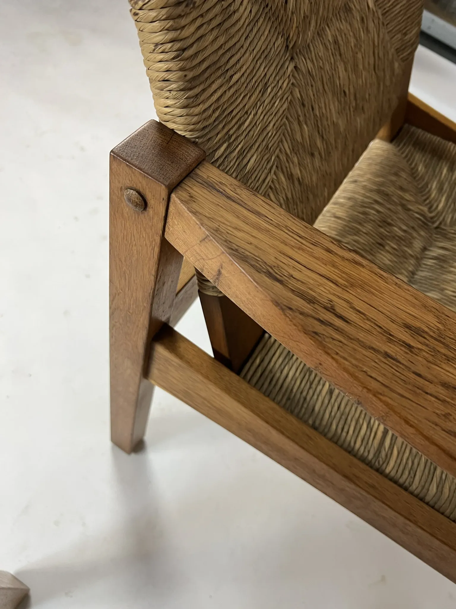 Set of 2 Vintage armchair easy chairs oak & seagrass 60s mid-century