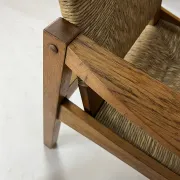 Set of 2 Vintage armchair easy chairs oak & seagrass 60s mid-century