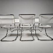 Set of 6 white cantilever dining chairs MR10 by Mies van der Rohe for Thonet, 1980s.