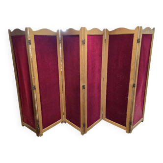 Old 6-leaf screen in wood and fabric