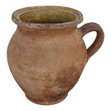 Cruche ancienne française en terre cuite à intérieur émaillé jaune
