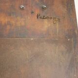 Carved wooden mirror, signed P. Guallino, "le passage", brutalist design from the 80s