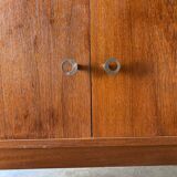 Showcase bookcase 70s solid wood and orange formica
