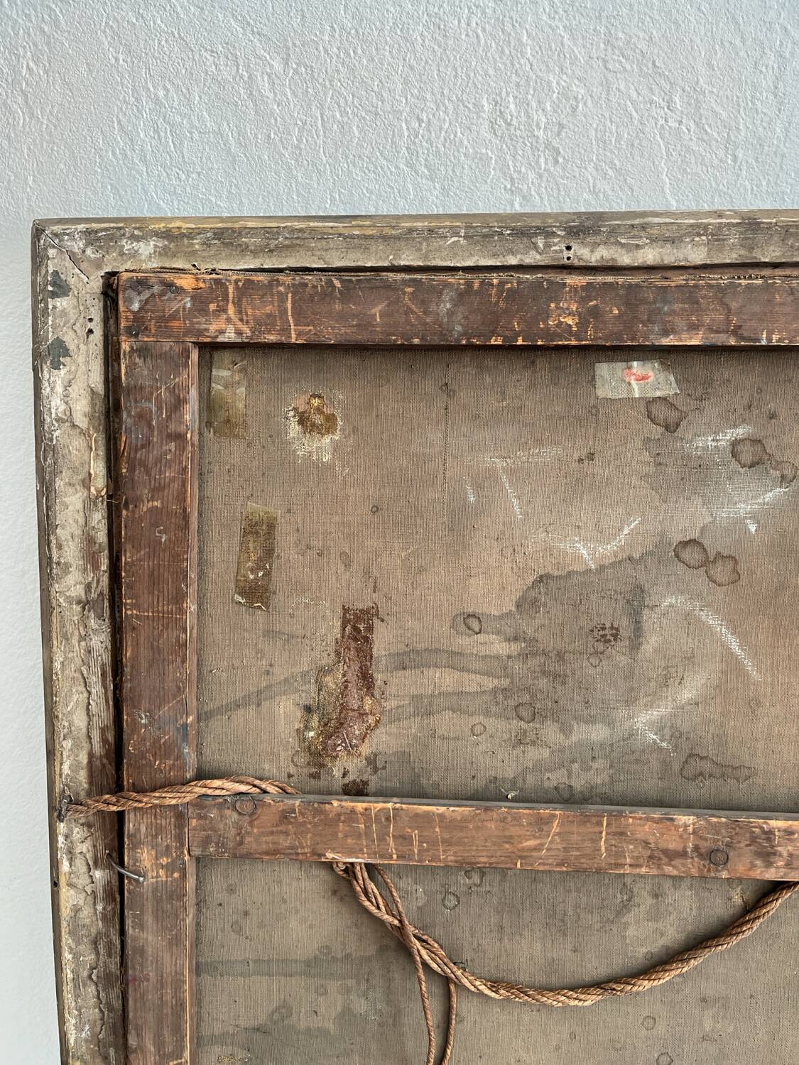 Old oil painting on canvas portrait of a woman with a red bow, late 19th century