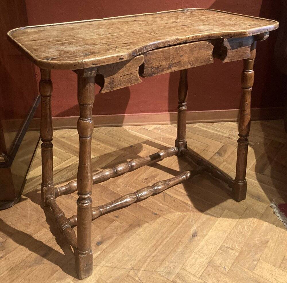 Antique 18th Century Italian Rustic Baroque Wooden Side Table with Turned Legs