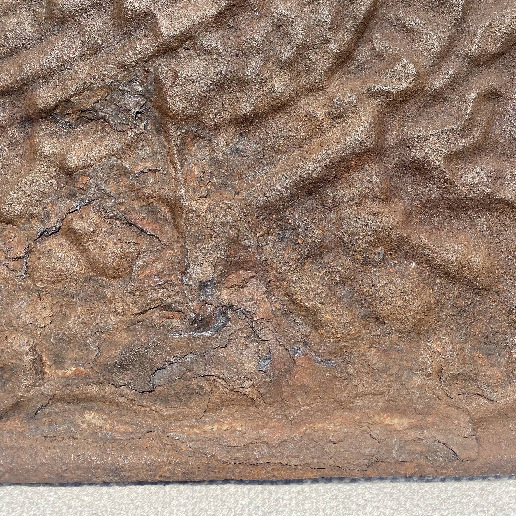 Ancienne plaque de cheminée en fonte ,décor aigle et soleil, 47 × 47 cm