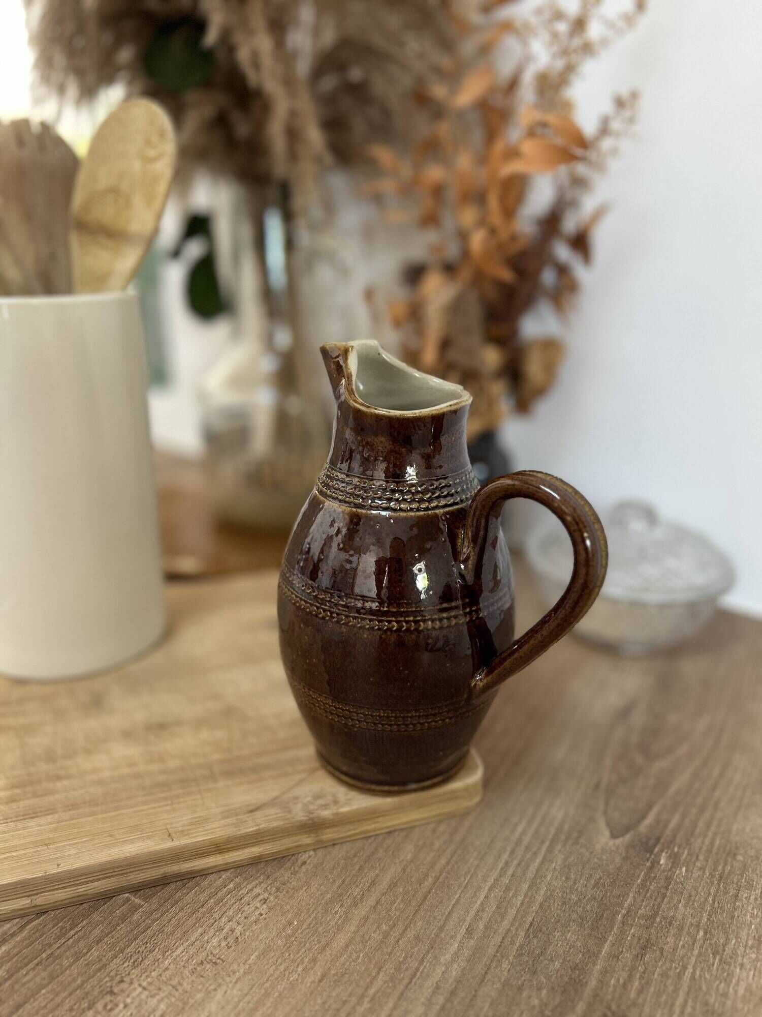 Handmade Pichet Grès du Berry – Made in France – vintage – 17 cm