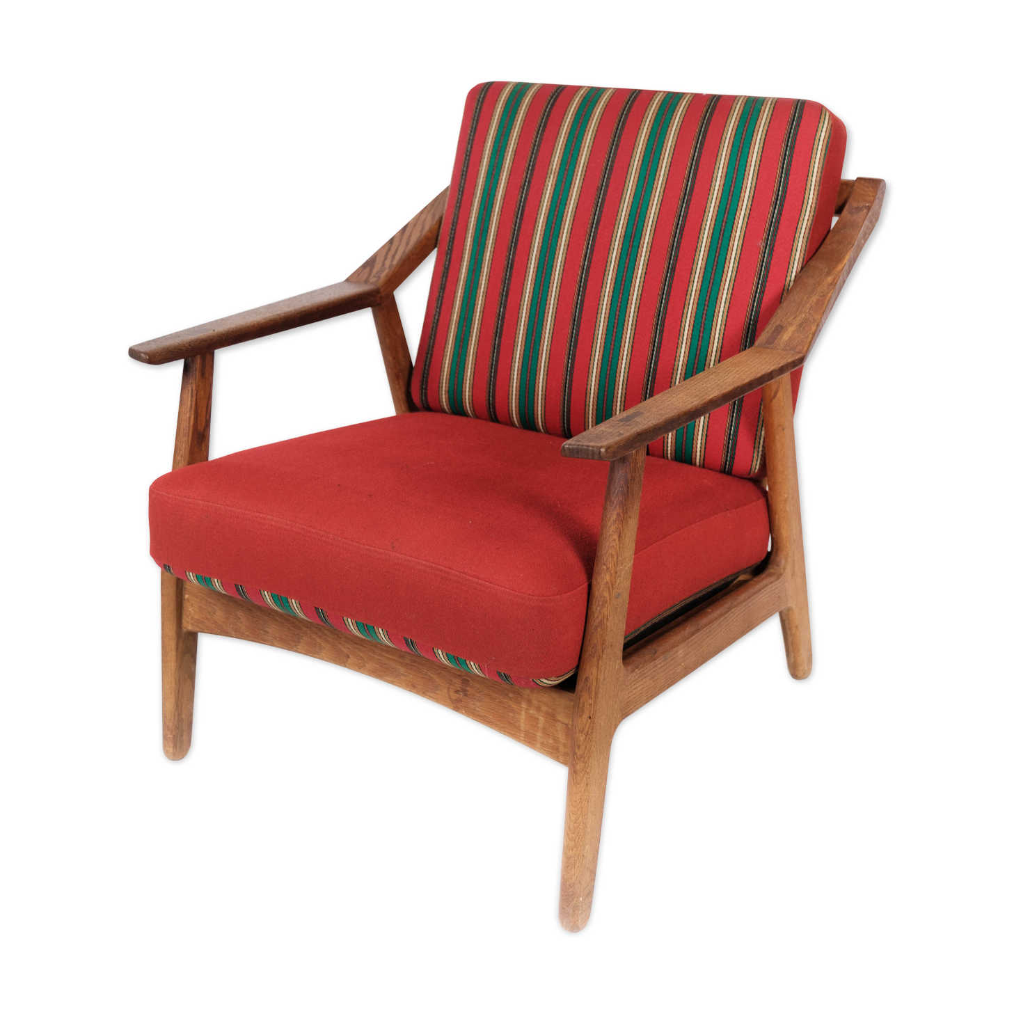 Armchair in oak and upholstered with red fabric, designed by H. Brockmann Pedersen, 1960s