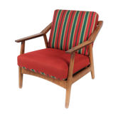 Armchair in oak and upholstered with red fabric, designed by H. Brockmann Pedersen, 1960s