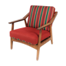 Armchair in oak and upholstered with red fabric, designed by H. Brockmann Pedersen, 1960s
