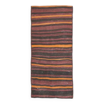 Vintage Turkish Striped Orange Purple Runner Rug 107x233