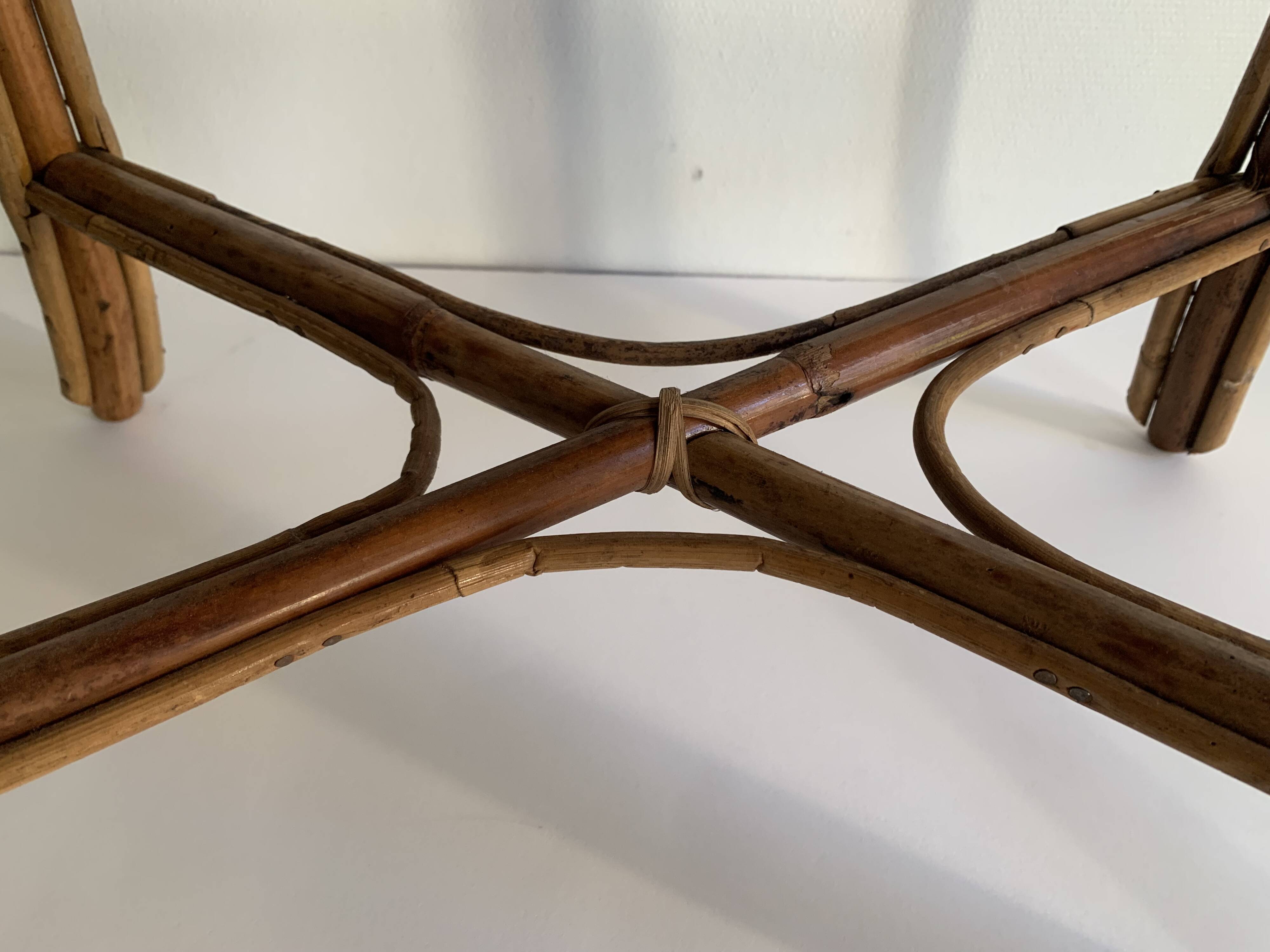 Antique rattan and bamboo coffee table, 1950
