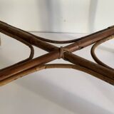 Antique rattan and bamboo coffee table, 1950