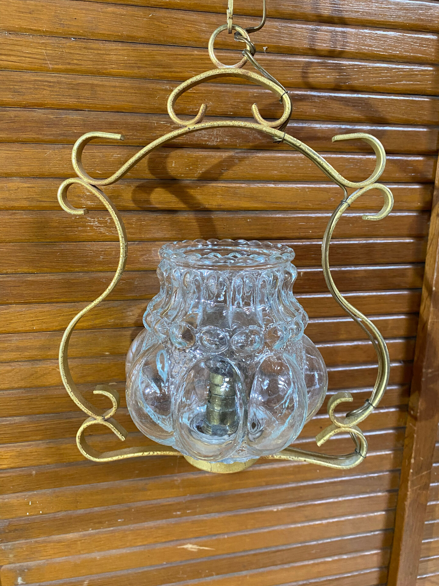 Vintage Molded Glass Suspension + Gold Metal Support #E511