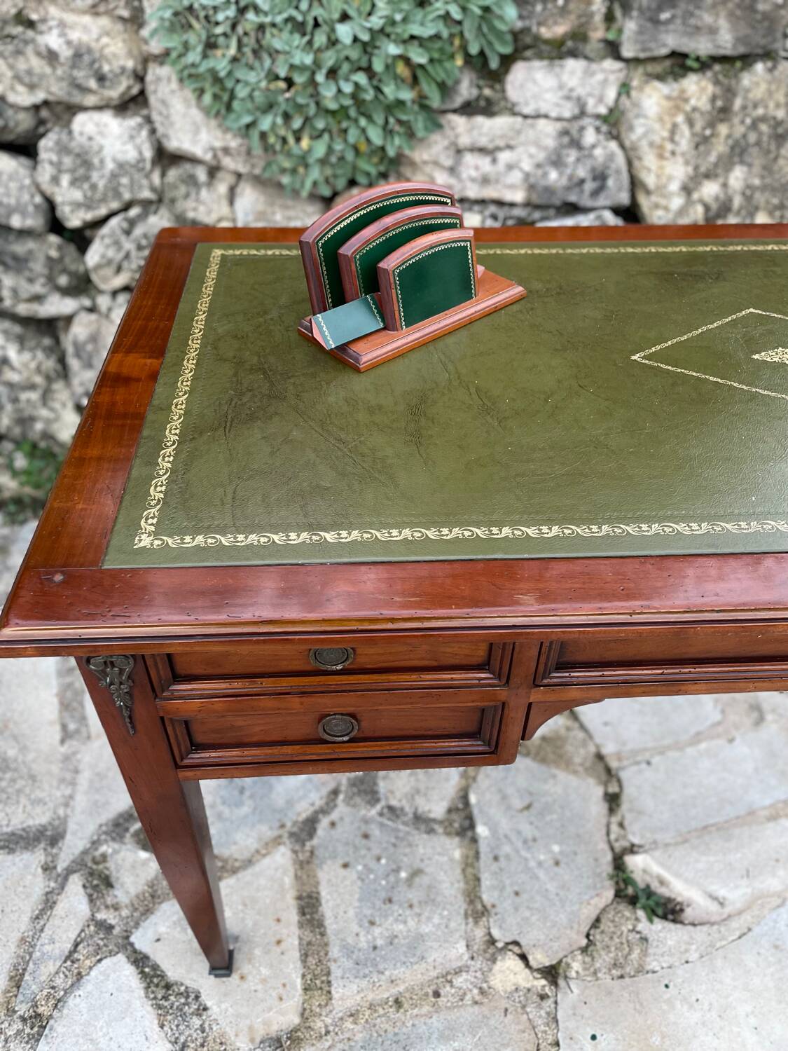 Elegant Louis XVI style mahogany flat desk from the 20th century